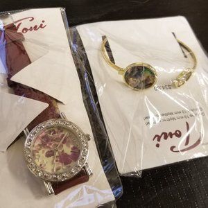 New Genuine MOP Cuff Bracelet & Watch Set Lot